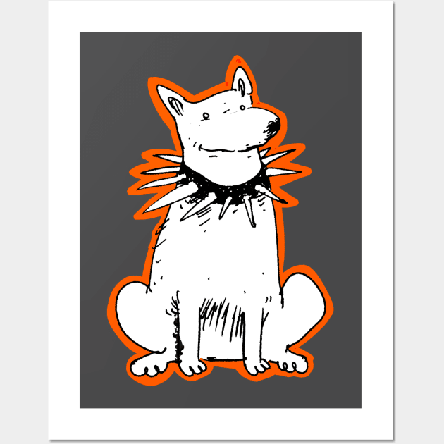 white watchdog with huge spike collar cartoon Wall Art by anticute